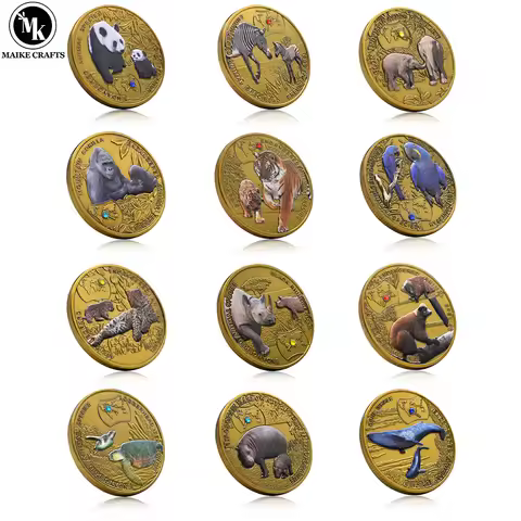African Animal Commemorative Coin Hyacinth Macaw Lemur Siberian Tiger Zambia 1000 Kwacha Metal Cryst
