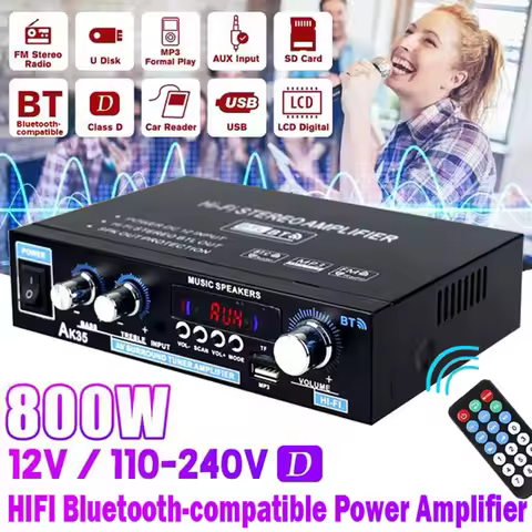 AK35 800W Home Power Amplifiers 2 Channel Bluetooth 5.0 Surround Sound FM USB Remote Control Mini HI