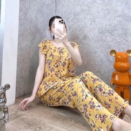 [HCM] Đồ bộ tole lanh nữ mặc nhà quần dài áo tay ngắn cài nút cổ vuông F21 VNXK SHOP5SAO (43-75kg)_L