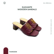 LA BELLA  รองเท้าส้นสูงหนังแกะ รุ่น ELEGANTE WOODEN SANDALS  FORMAL COLOR