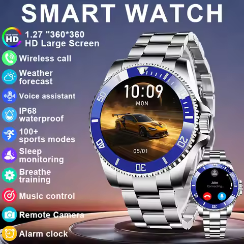 LIGE Luxury Steel Smart Watch Men IP68 Waterproof Bluetooth call Sports Men's Watches 1.27" HD Scree
