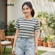 Lovito Women's Simple Side Stripe Tshirt for Spring/Summer L155ED633
