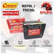 Bateri Kereta / Car Battery - Century Motolite Heavy Duty - MF - NS70L/R - 75D26L/R