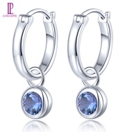 Lohaspie Jewelry Pure 1 Carat Solid Sterling Silver 925 Hoop Earring Original Natural Tanzanite Aqua