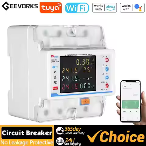 Tuya WiFi Electricity Meter 3-phase 4-wire Meter Automatic Reclosure Protector Compatible with Alexa