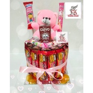 Snack tower 1 layer snack cake murah meriah cantik pink boneka beruang