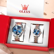 OLEVS Jam Tangan Original Couple Watch Waterproof Quartz Stainless Steel Luminous Women Watch Men Va