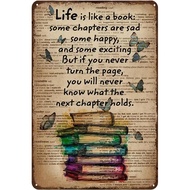 2D 1pc Vintage Metal Sign Decor Life Is Like A Book Poster Perfect Retro Wall Art for Living Room Ad