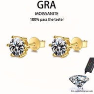 【 GRA Certificate Attached 】 1ct moissanite earrings, s925 pure silver plated 14K gold classic six c