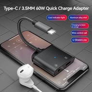 NEWMSNR TYPE-C to 3.5mm Earphone and Charger Adapter 2-in-1 USB C to Aux Jack Dongle Cable Cord with
