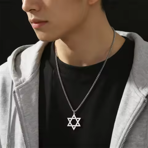 Teamer Star Of David Pendant Necklace For Man Woman Stainless Steel Charms Choker Jewish Jewelry Cla