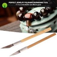 MEIHUAA 2Pcs Agate Burnisher, Agate Material Wooden Handle Jewelry Polishing Tool, Professional Wood
