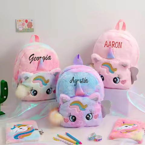 2023 New Cartoon Unicorn Plush Backpack Big Eyes Unicorn Children's Kindergarten Schoolbag Personali