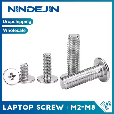 NINDEJIN Cross Ultra Thin Flat Head Laptop Screw M2 M3 M4 M5 M6 M8 Stainless Steel Wafer Head Philli