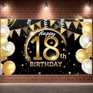 Gold Glitter Happy 18th Birthday Banner Star Decorations 18th Festive Backdrop White Balloons Festiv
