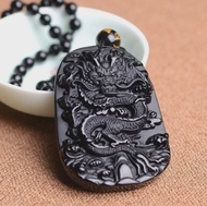 kalung Batu Liontin Naga ukir/Kalung Batu Obsidian Kalung Rantai Manik-manik Buddha Meniru Giok Budd