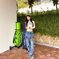 Chrome Hearts Black White Patch Leather Flame High Street Washed Jeans