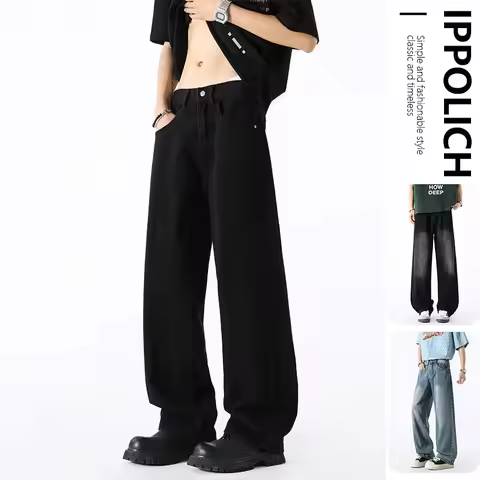 Men's Fashion Jeans Classic America Jeans Y2K Casual Baggy Jeans Straight Leg Retro Wide-legged Jean