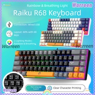WARREEN RAIKU K68 Keyboard, 68 Keys Thai Keys Gaming Keyboard,  Blue Switch Luminous Backlight Wired