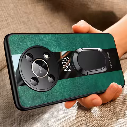 Luxury Ring Leather Phone Case For Honor X10 X30 Max X30i Back Cover Silicone Case For Honor 50 60 M