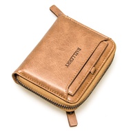 Baellerry Men's Wallet Leather Mini Purse Card Holder Zip Wallet Male Zipper Coin Purse Men Bifold Wallet Dompet Lipat Zip Lelaki