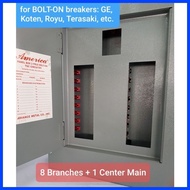 ▝ ∧ ☮ Bolt On Panel Board 8 Branches 2 Pole 1 Phase America Center Breaker Box Enclosure GE Koten R