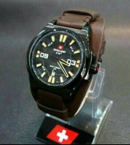 Jam Tangan Pria Swiss Army dhc SA 3091 Original Date Leather Brown