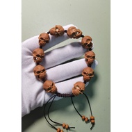 Natural Olive Pit Dentoliva Carved Skull Bracelet Fortune Bead 80038