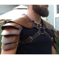 Medieval Steampunk Viking Costume Warrior Knight PU Leather Adjustable Shoulder Armors For Men Women