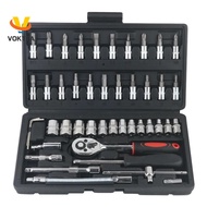 VOKTTA 46PCS Chrome Vanadium Bolt Socket 46PC Wrench Screwdriver Bit Set Repairing Kit Tool Repair R