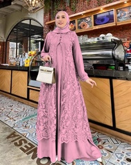 Dhuhayu Maxy Gamis Brokat Bunga Untuk IbuIbu Kondangan Pesta Pernikahan Model Terkini 2023 Modis Modern Longdress Brukat Lengan Panjang Busui Resleting Depan Bahan Ceruty Babydoll Luxury Dress Barukat Wanita Remaja Dewasa Muslim Baju Terusan Muslim Beruka