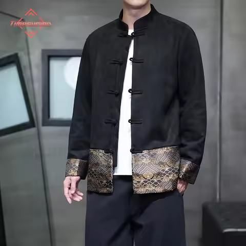 Spring Jackets for Man Traditional Vintage Tang Dress Men Clothing Tai Chi Kung Fu Coat Embroidery J