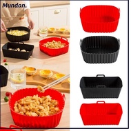 MUNDAN Silicone Air Fryer Liners, Black Red Reusable Oven Liner, Air Fryer Accessories with Handle f