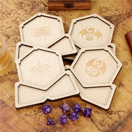 7Pcs/set Purple Plastic Polyhedral Dice with Wooden Coaster Dices Tray for Table Board Gaming DND En