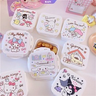 Cartoon My Melody Kuromi Cinnamoroll Hello Kitty Kawaii Food Sealed Storage Box Sanrioed Anime Sticker Refrigerator Fresh-Keeping Box Student Lunch Box [RAIN]