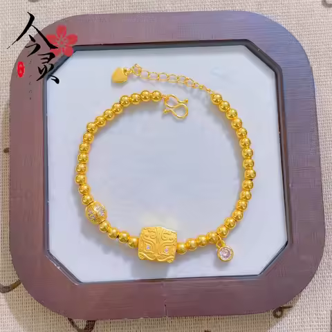 Six-Flower Lotus Pod Auspicious Beast Bracelet Women 24K Gold AU999 Classic Chinese Style, Blessing 