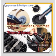 52 pcs 170pcs Black Rubber Grommet 7mm-25mm Firewall Hole Plug Retaining Ring