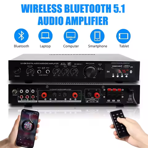 AV-369BT Bluetooth 5.1 Sound Speaker AMP Stereo Audio Amplifiers Receiver 6 Channel Home Theater Aud