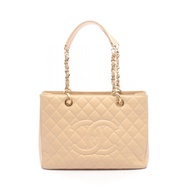 【二手】香奈兒 Matelassé Grand Shopping Tote Bag GST A50995 米色魚子醬紋小牛皮 GST 鏈條手提包 女士