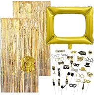 33-Piece Party Photo Booth Props Set - 1 Pack Photo Booth Props, 2 Pieces Tinsel Curtain, One 98 cm 