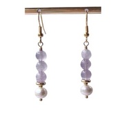 7A薰衣草紫水晶串珍珠垂墜耳環