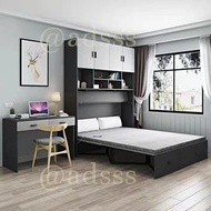 Ads-00190★全新包送貨 隱形折疊床 書桌書架書櫃多功能組合床 辦公室壁床 實木層板床 儲物床 折疊床 推拉床 Invisible folding bed # folding bed # boo