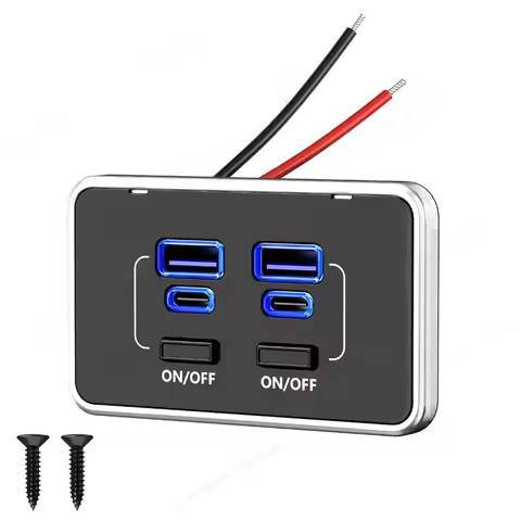 4-Port 12V RV USB Outlet 78W Dual PD Type-C & QC 3.0 Panel Wall Mount with Switch Quick Charge Adapt