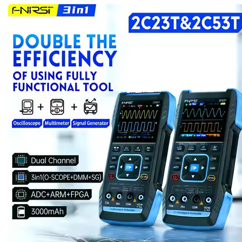 FNIRSI 2C23T10MHz, 2C53T 50MHz Handheld Digital Oscilloscope Multimeter Signal Generator 3 in 1 Dual