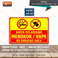 STIKER DILARANG MEROKOK VAVE| BAHAN VINYL + LAMINASI GLOSSY