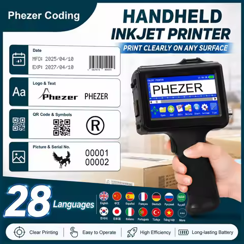 Phezer P19 12.7mm Black Handheld Inkjet Printer, Portable Label Maker for QR Bar Batch Code Expiry D