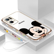 Hontinga Casing Case For OPPO Reno 7 Pro Reno7 Pro 5G Reno7 5G Case Fashion Cartoon Anime Mickey Mouse Luxury Chrome Plated Soft TPU Square Phone Case Full Cover Camera Protection Anti Gores Rubber Cases For Girls
