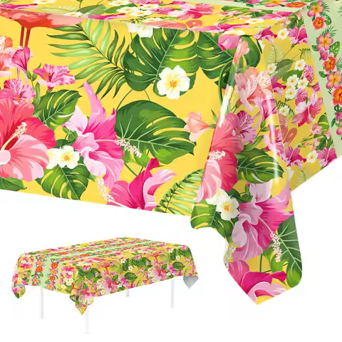 Summer Hawaiian Floral Tablecloth Flamingo Birthday Party Decorations Aloha Hawaii Tropical Party Su