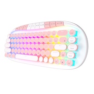 คีย์บอร์ด RK ROYAL KLUDGE ROUND สไตล์เรโทรพังก์ แบบกลไก ไร้สาย 2.4G บลูทูธ USB 68 ปุ่ม RGB Hot Swap 