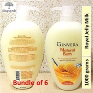 [6 Bottles] Ginvera Natural Bath Ginseng Royal Jelly Milk Revitalising Shower Foam 1000Grams